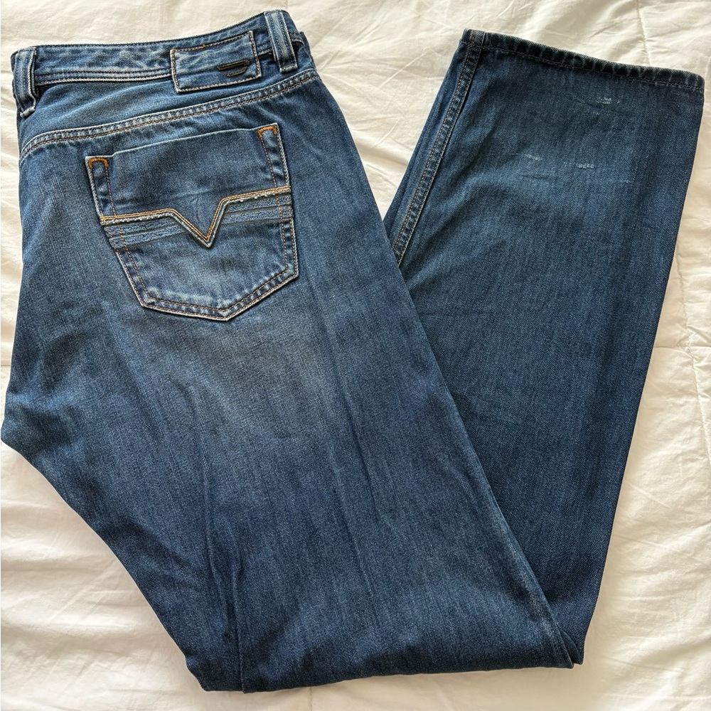 Diesel Blue Straight Jeans with Signature Stitching